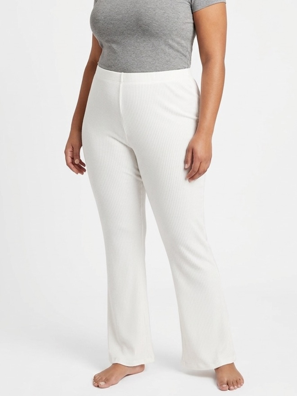 H&M White Ribbed Flared Pants